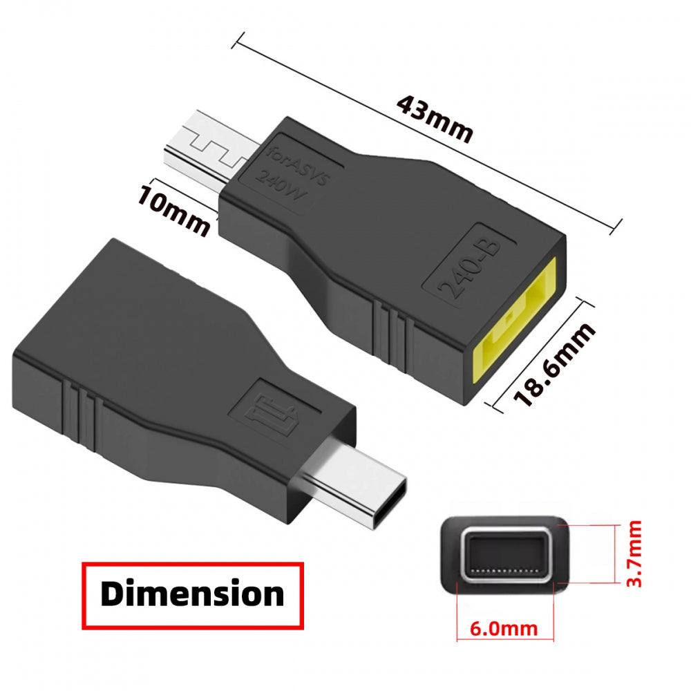 240W Power Rectangle Jack Thinkpad X1 Input to Flow Z13 14 16 Air Rectangle Plug Charge Adapter Compatible with ROG Laptop