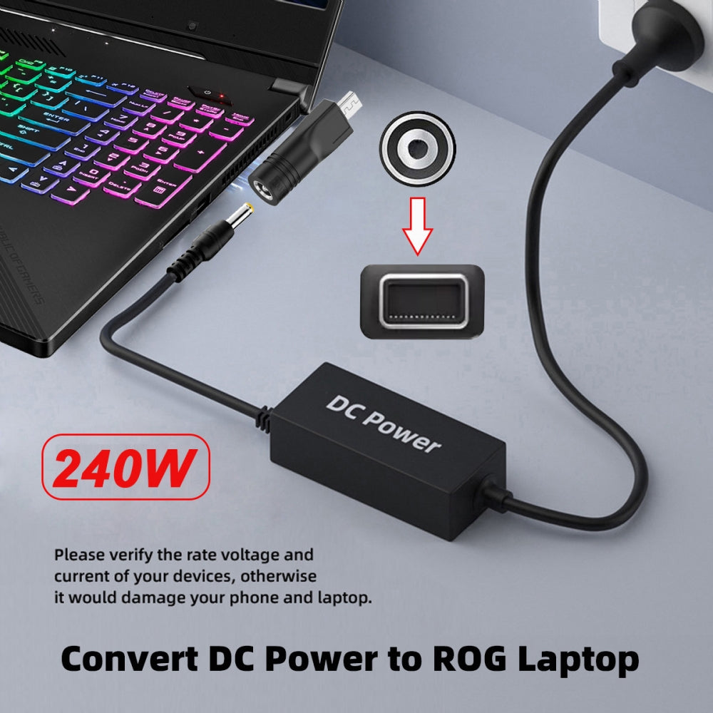 240W Power DC Jack 7.4*5.0mm Input to Flow Z13 14 16 Air Rectangle Plug Charge Adapter Compatible with ROG Laptop
