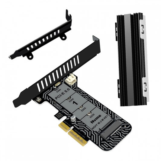 Low Profile PCI-E 5.0 PCI Express 4.0 X4 Lane to M.2 NGFF M-Key SSD NVME Adapter Card with Heat Sink
