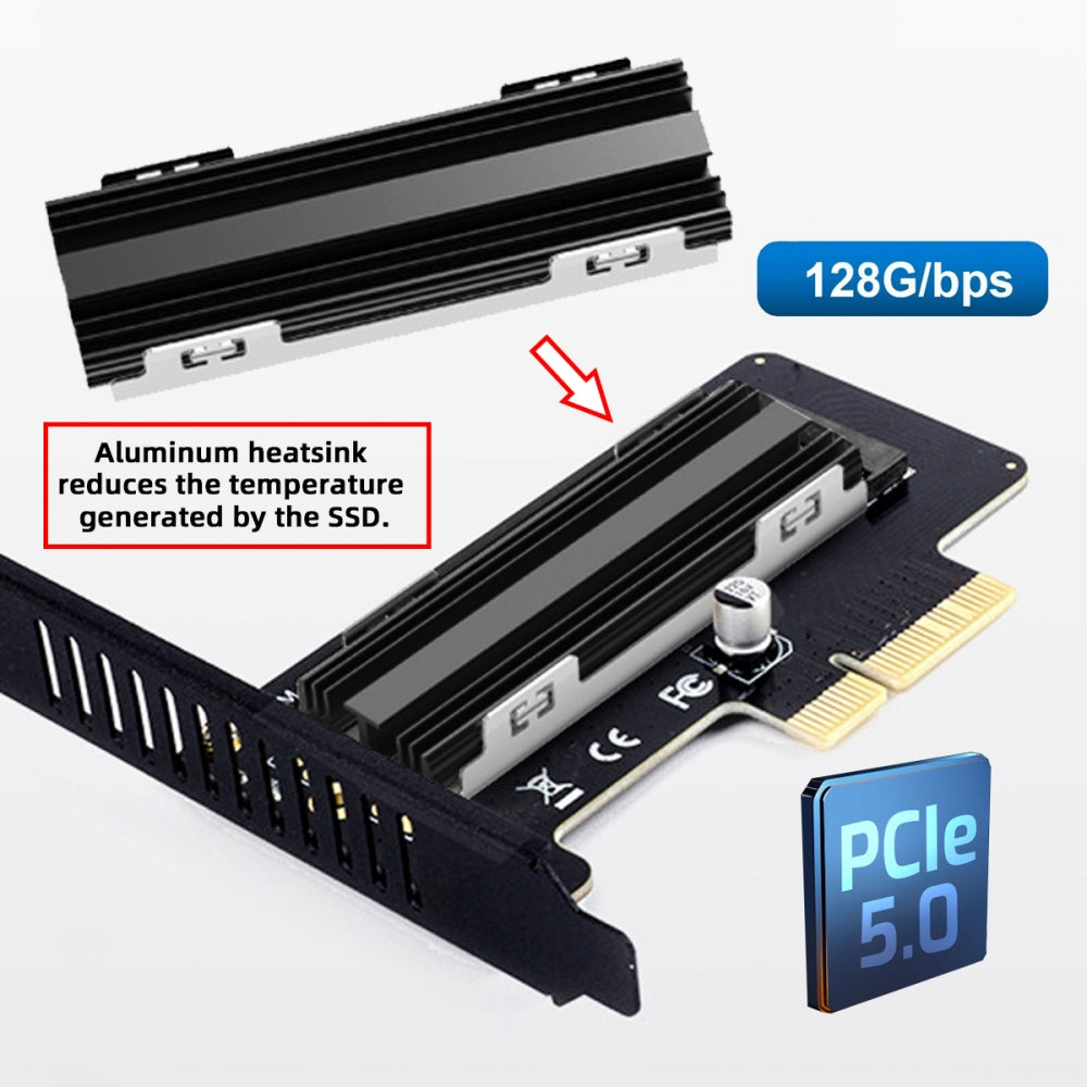Low Profile PCI-E 5.0 PCI Express 4.0 X4 Lane to M.2 NGFF M-Key SSD NVME Adapter Card with Heat Sink