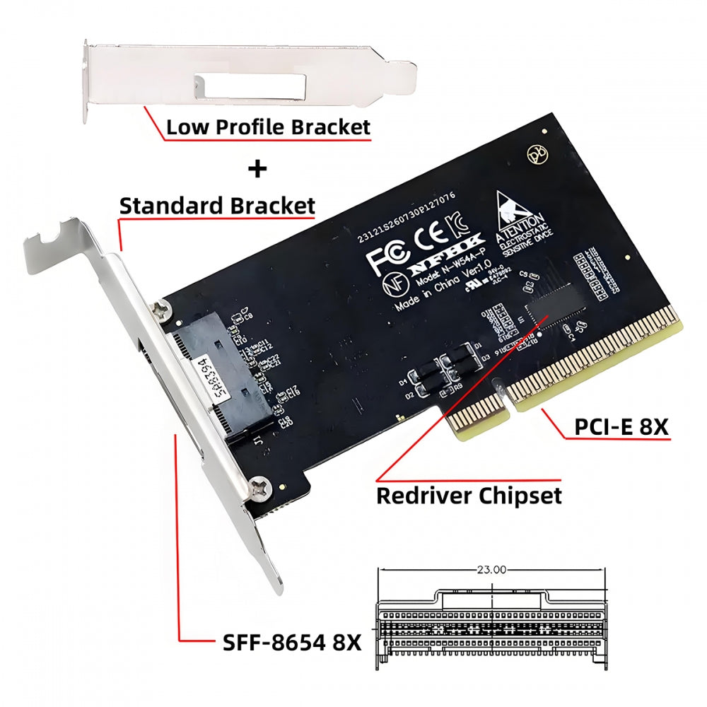 External Slimline SFF-8654 8x 74Pin to PCIE 8X Express 5.0 PCIE4.0 Raid Card VROC Raid0 Hyper Adapter with Linear Redriver over Long Cable Lengths