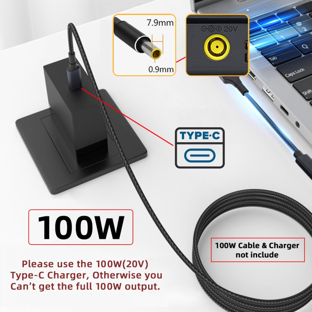 100W Type-C USB-C Female Input to DC 7.9*5.4mm Plug Output Power 20V 5A PD Charge Cable 16cm for Laptop