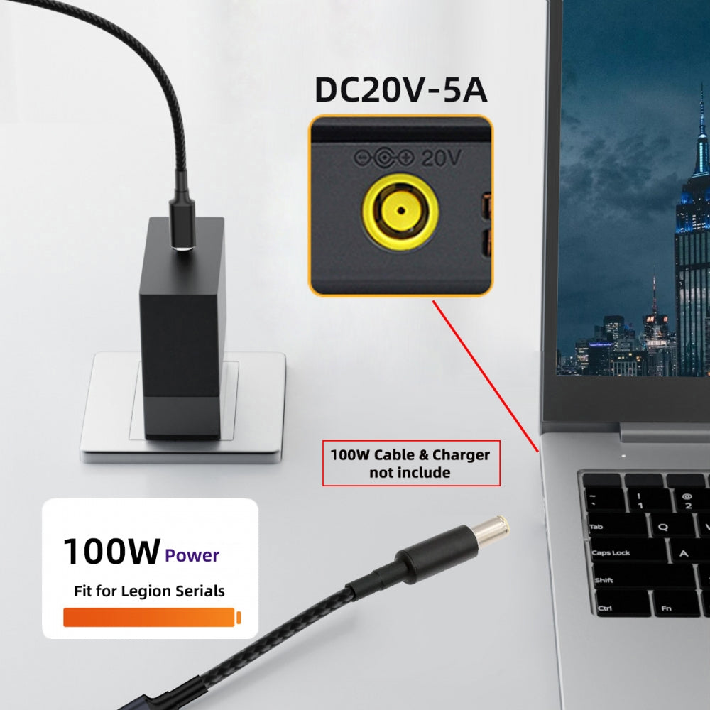 100W Type-C USB-C Female Input to DC 7.9*5.4mm Plug Output Power 20V 5A PD Charge Cable 16cm for Laptop