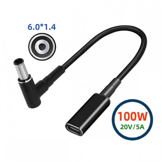 100W Type-C USB-C Female Input to DC 6.0*1.4mm Plug Output Power 20V 5A PD Charge Cable 16cm for Laptop
