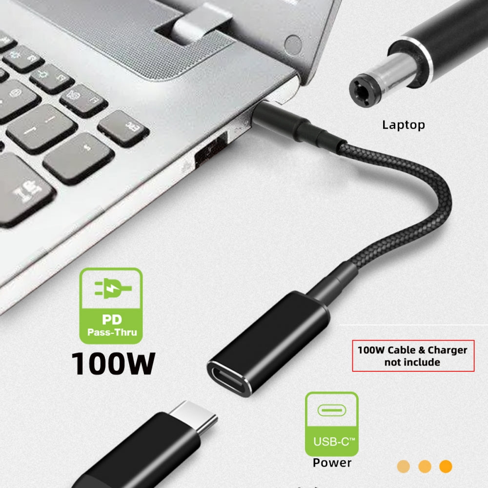100W Type-C USB-C Female Input to DC 5.5*2.1mm Plug Output Power 20V 5A PD Charge Cable 16cm for Laptop