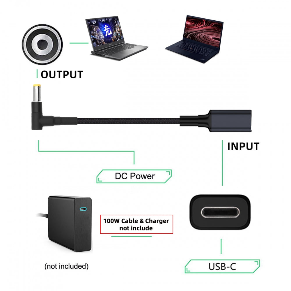 100W Type-C USB-C Female Input to DC 4.0*1.7mm Plug Output Power 20V 5A PD Charge Cable 16cm for Laptop