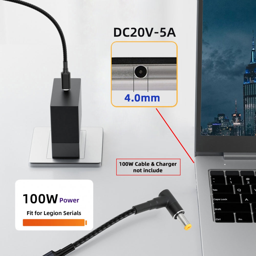 100W Type-C USB-C Female Input to DC 4.0*1.7mm Plug Output Power 20V 5A PD Charge Cable 16cm for Laptop