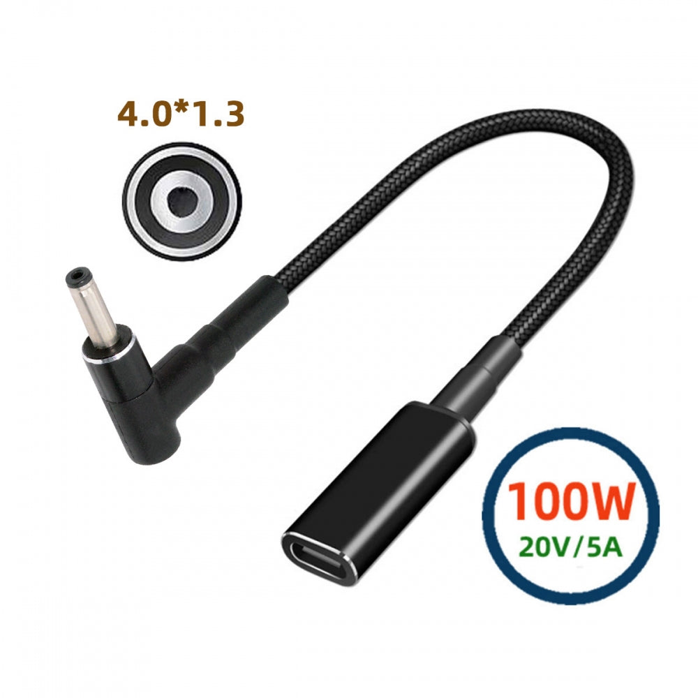 100W Type-C USB-C Female Input to DC 4.0*1.3mm Plug Output Power 20V 5A PD Charge Cable 16cm for Laptop