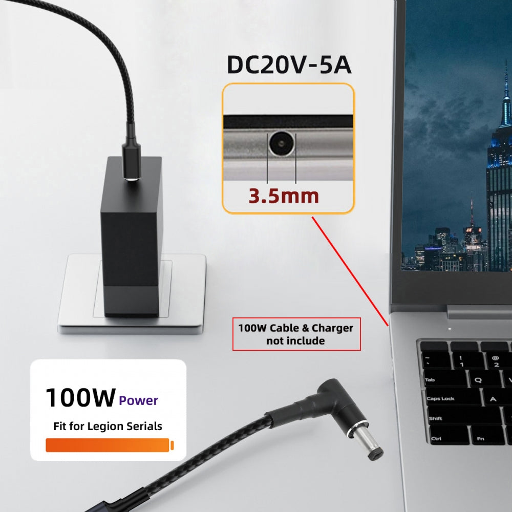 100W Type-C USB-C Female Input to DC 3.5*1.3mm Plug Output Power 20V 5A PD Charge Cable 16cm for Laptop