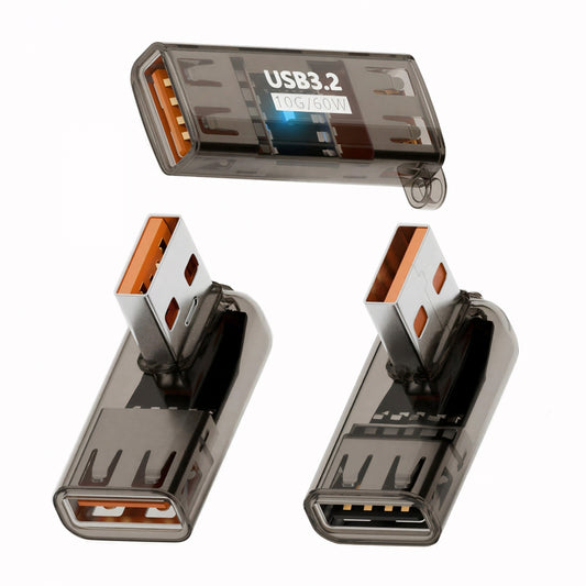 3pcs/lot Low Profile Right Left Angled Type 10Gbps USB3.0 Male to Female Extension Power Data Adapter 90 Degree Transparent with Smart LED Light