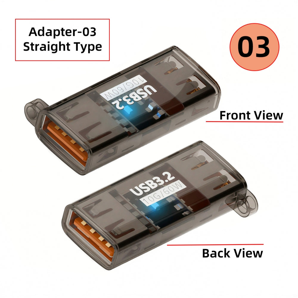 3pcs/lot Low Profile Right Left Angled Type 10Gbps USB3.0 Male to Female Extension Power Data Adapter 90 Degree Transparent with Smart LED Light