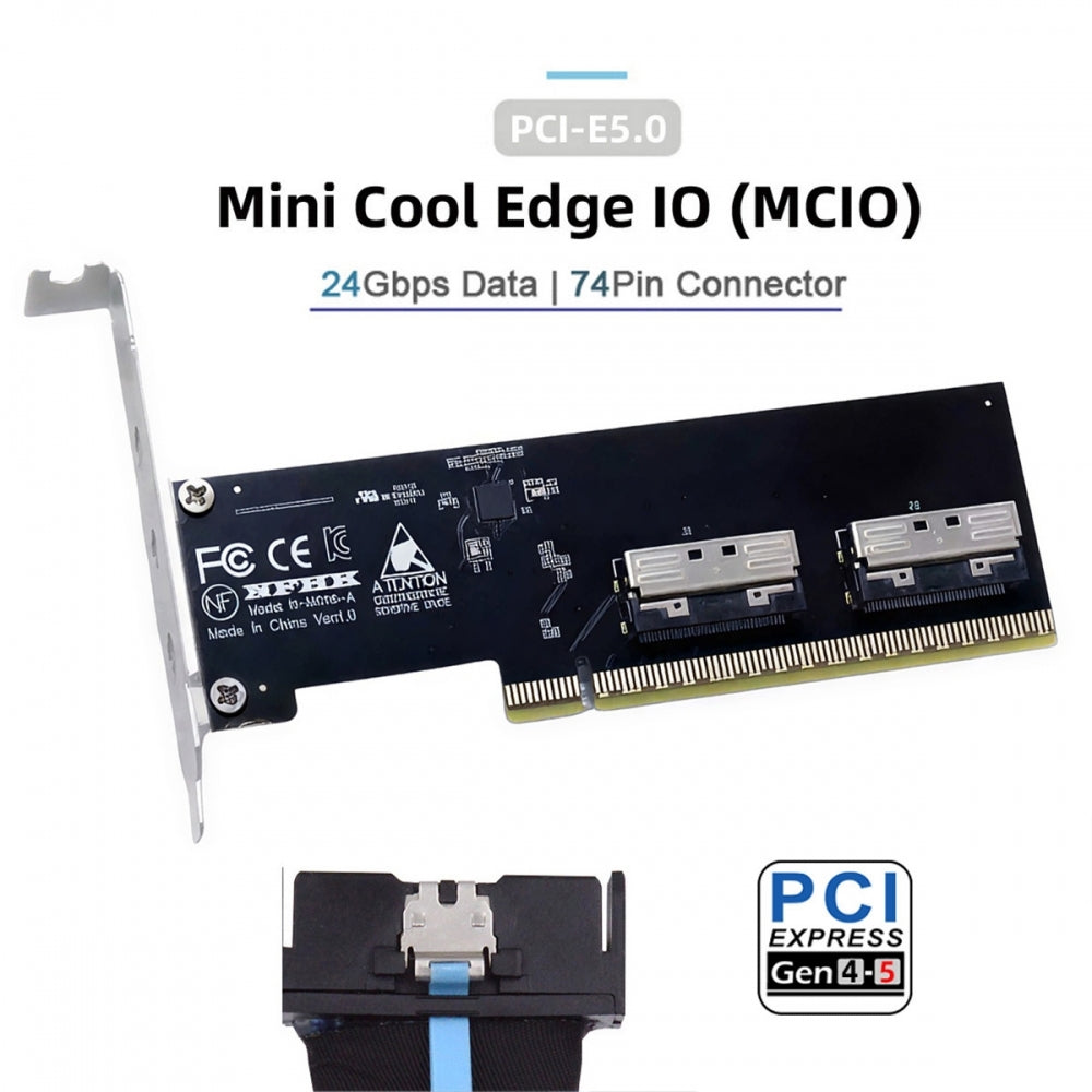 PCIE5.0 PCI-Express 16x to VROC Dual MCIO 8x Mini Cool Edge IO SFF-TA-1016 Virtual Raid Adapter for Mainboard SSD Graphics Card