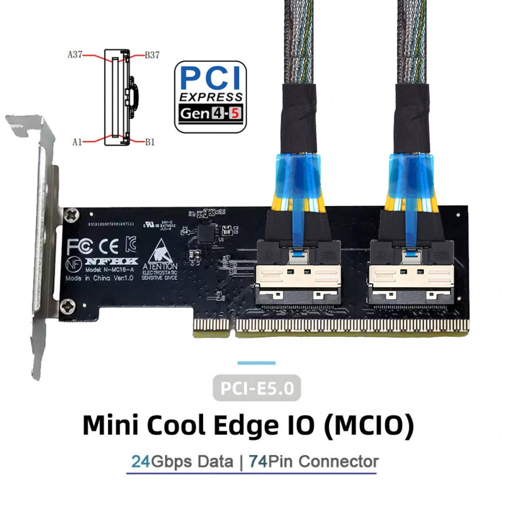 PCIE5.0 PCI-Express 16x to VROC Dual MCIO 8x Mini Cool Edge IO SFF-TA-1016 Virtual Raid Adapter for Mainboard SSD Graphics Card