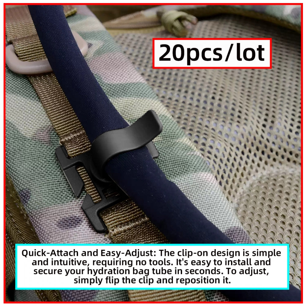 20pcs/lot Hydration Tube Clips Water Bladder Hose for Hydration Pack Bladder Drinking Strap Outdoor Backpack Cable Clamp Hose Camping and Hiking Accessories