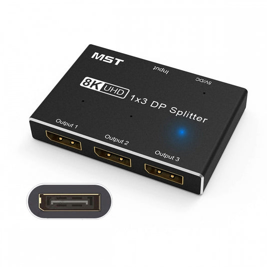 DisplayPort 2.0 DP 1-to-3 Triple Displays Extends HUB Splitter Support HDCP SST Extended 8K@60hz Convertor