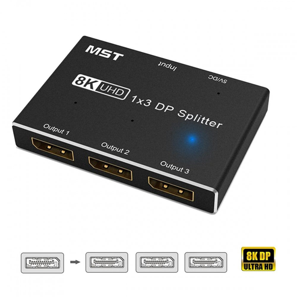 DisplayPort 2.0 DP 1-to-3 Triple Displays Extends HUB Splitter Support HDCP SST Extended 8K@60hz Convertor