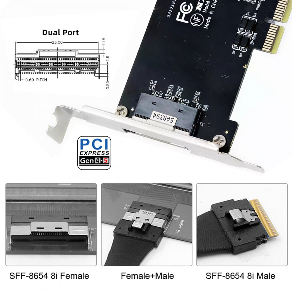 External Slimline SFF-8654 8x 74Pin to PCIE 8X Express 5.0 PCIE4.0 Raid Card VROC Raid0 Hyper Adapter with Linear Redriver over Long Cable Lengths