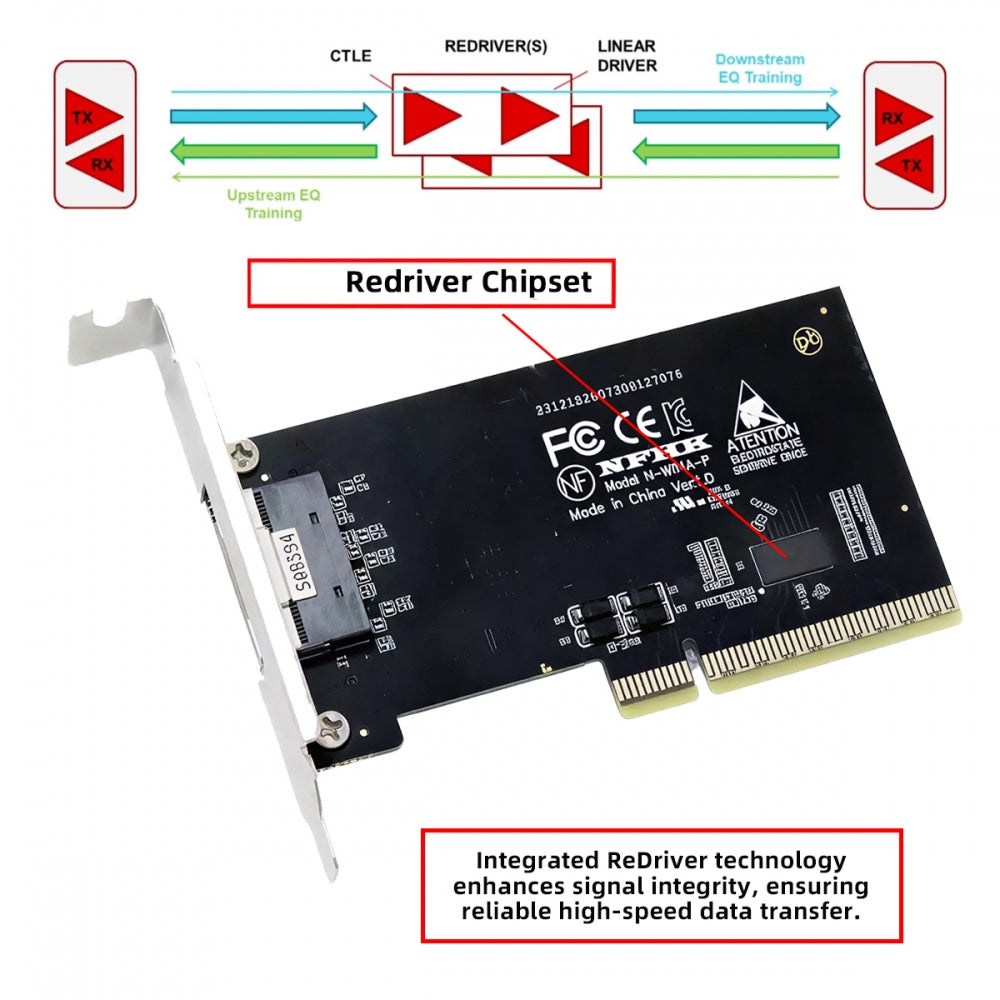 External Slimline SFF-8654 8x 74Pin to PCIE 8X Express 5.0 PCIE4.0 Raid Card VROC Raid0 Hyper Adapter with Linear Redriver over Long Cable Lengths