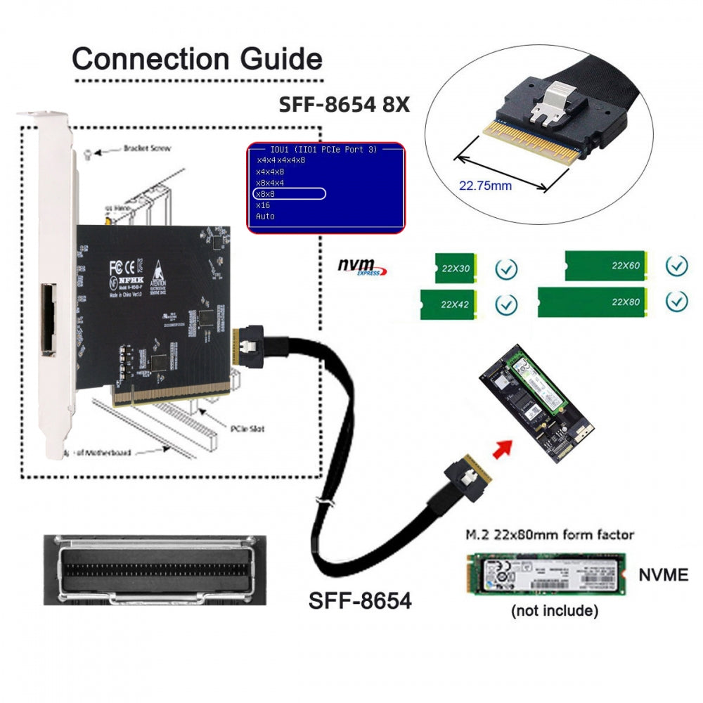 External Slimline SFF-8654 8x 74Pin to PCIE 8X Express 5.0 PCIE4.0 Raid Card VROC Raid0 Hyper Adapter with Linear Redriver over Long Cable Lengths
