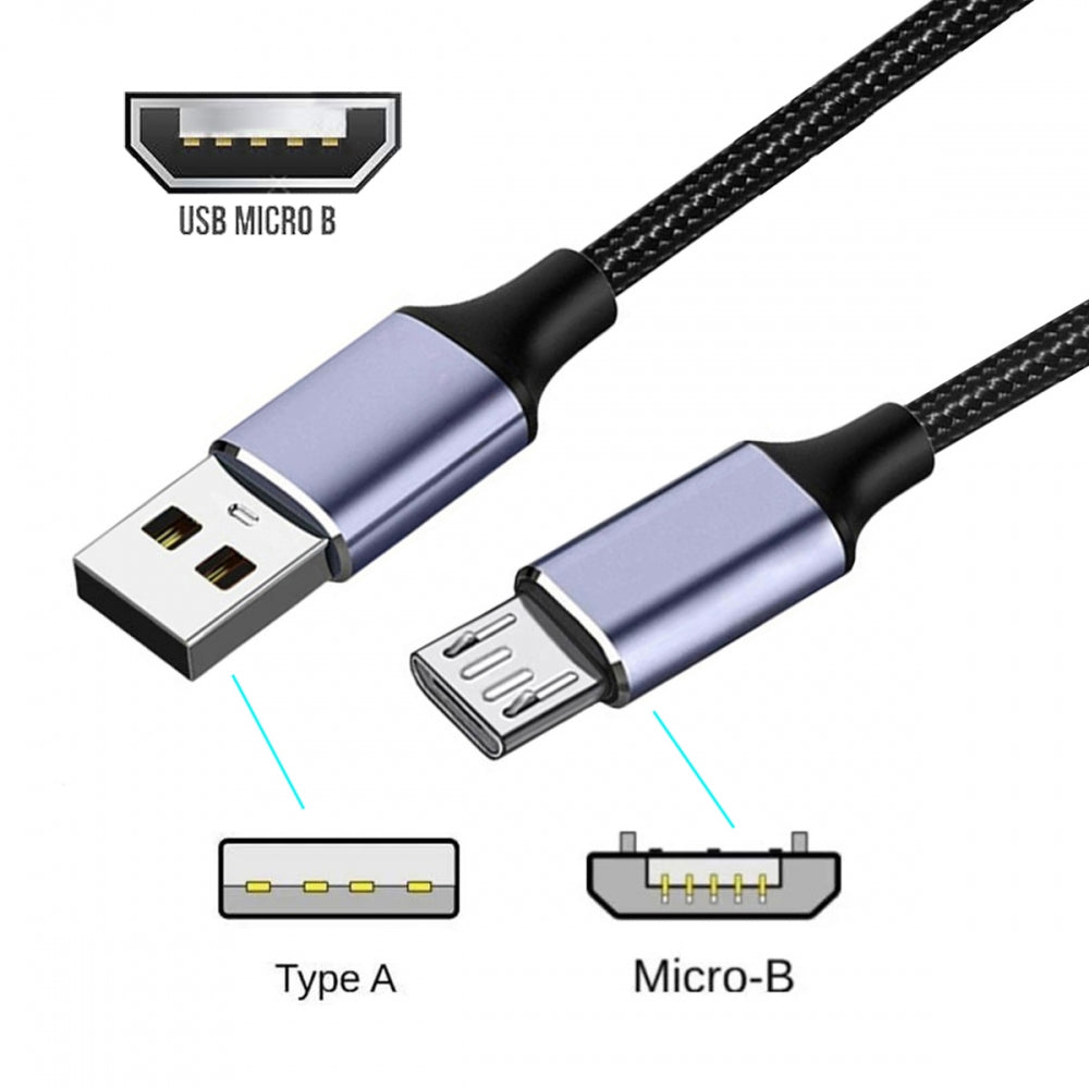 USB-A Type-A to Micro USB 5Pin Power USB2.0 Data Cable with Sleeve Alloy Shell Fast Charge for Laptop Tablet Phone