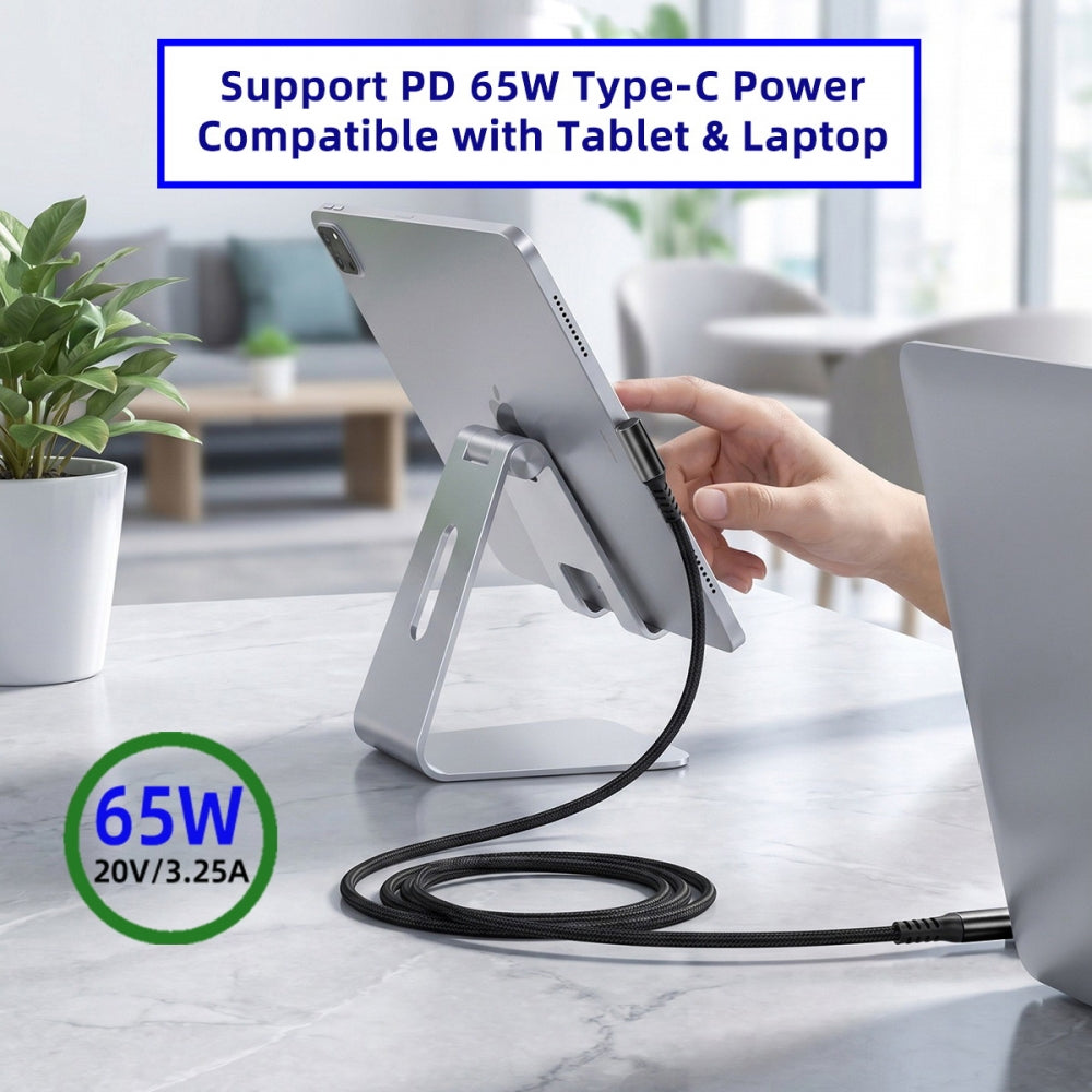 USB-C Type C Male to Male PD 65W Power Dual Right Angled 90 Degree 480Mbps Data Cable Sleeve for Phone & Tablet & Laptop