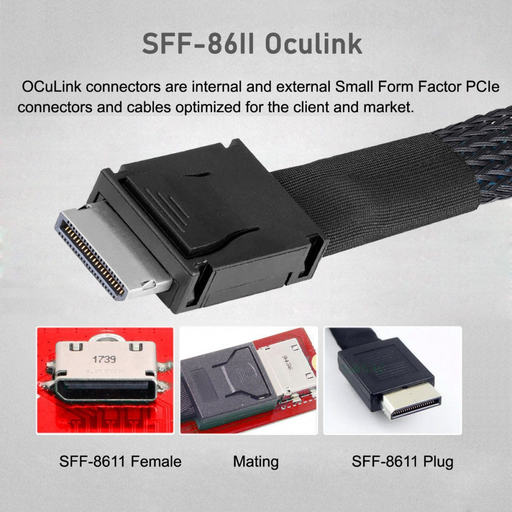 PCI-E 5.0 Mini Cool Edge IO MCIO STR PCI-E 8i 74Pin Male to Dual SFF-8611 Oculink 4x Male Extender Cable 50cm