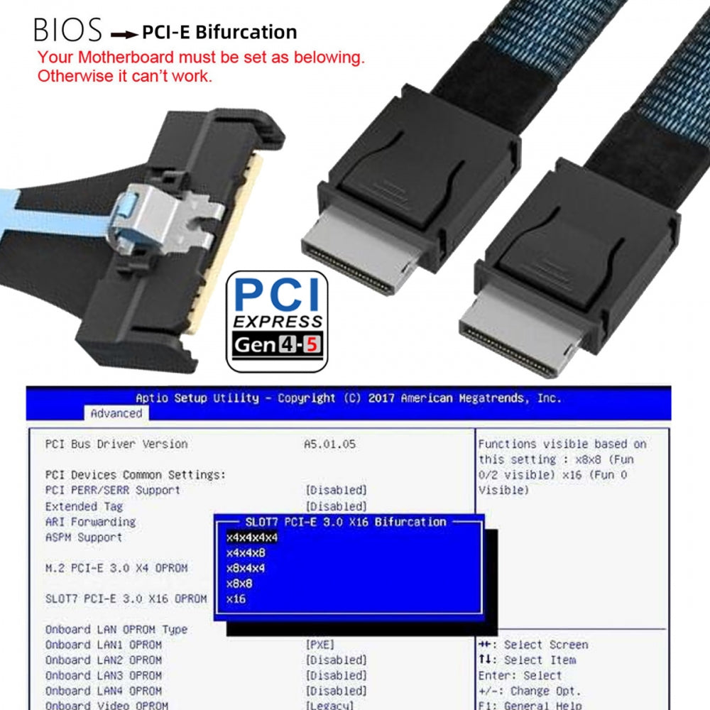 PCI-E 5.0 Mini Cool Edge IO MCIO STR PCI-E 8i 74Pin Male to Dual SFF-8611 Oculink 4x Male Extender Cable 50cm