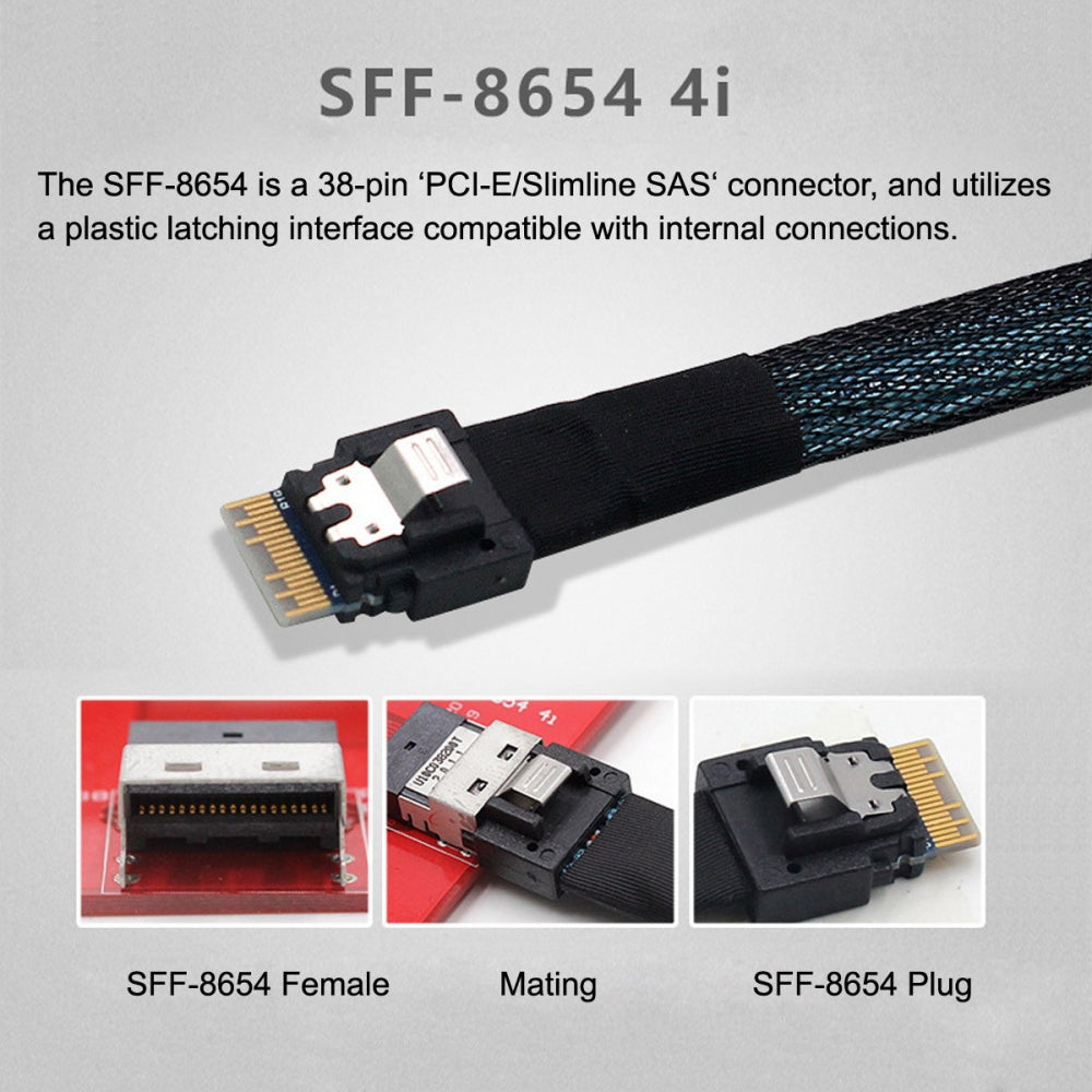 PCI-E 5.0 Mini Cool Edge IO MCIO STR PCI-E 8i 74Pin Male to Dual SFF-8654 Slimline 4x Male Extender Cable 50cm