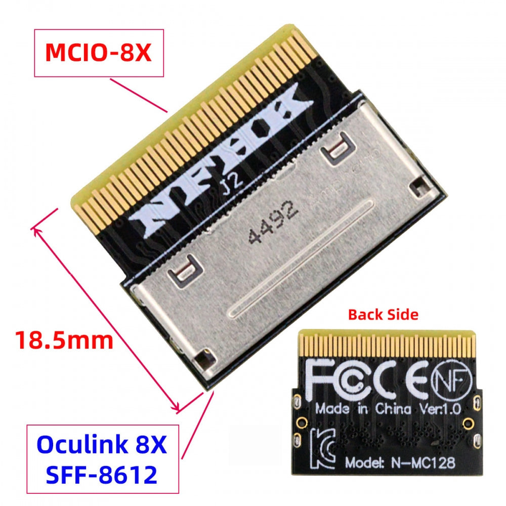 Oculink 8X Female SFF-8612 to MCIO Male 8x Mini Cool Edge IO SFF-TA-1016 SSD eGPU Data PCBA Adapter PCIe PCI-Express