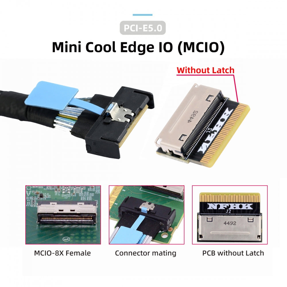 Oculink 8X Female SFF-8612 to MCIO Male 8x Mini Cool Edge IO SFF-TA-1016 SSD eGPU Data PCBA Adapter PCIe PCI-Express